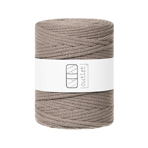 Taupe braided cotton cord 5 mm 100 m, cotton string cotton yarn OUTLET