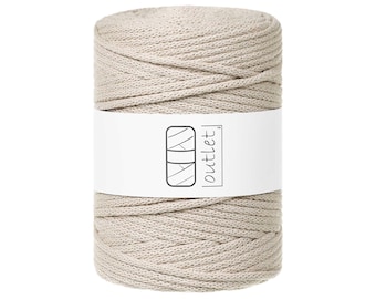 Cordón trenzado de algodón beige 5 mm 100 m, hilo de algodón OUTLET