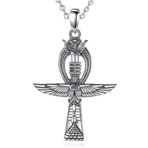 925 Sterling Silver Ankh Cross Necklace for Women Man Eagle Scarab Eye Of Horus Amulet Pendant Egyptian Jewelry Fine Gift Spiritual Historic