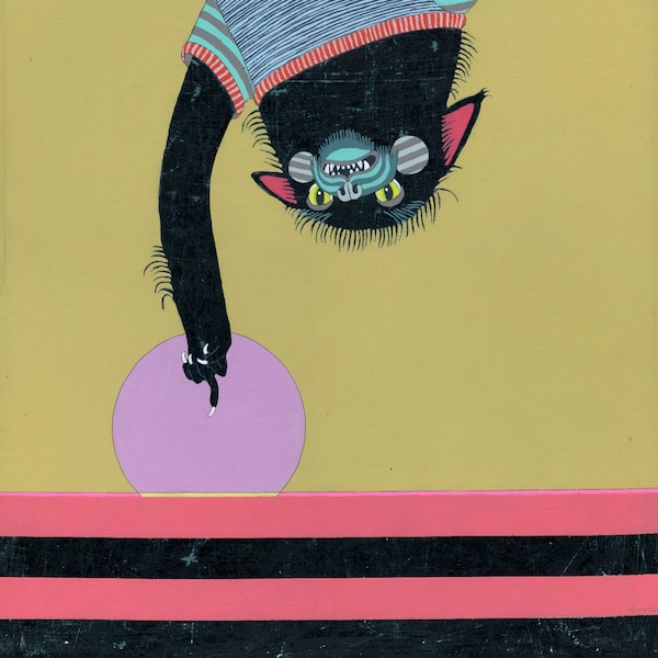 Cat & The Bird - Original Acrylic Art Painting