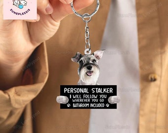 Schnauzer sleutelhanger, persoonlijke Stalker sleutelhanger, grappige hond sleutelhanger, Schnauzer hond sleutelhanger, sleutelhanger accessoires, sleutelhanger charme