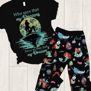 Ariel Princess Pajamas Set, Princess Ariel T-Shirt, Disney Princess Pajamas, Disney Girl Pajamas, The Little Mermaid Pajamas, Pj Set