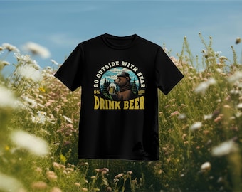 Retro Beer Shirt: Funny Bear Graphic, Unisex Oversized Tee