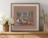 Cozy Home Office Cross Stitch Pattern: Hygge Embroidery Design (PDF Download)