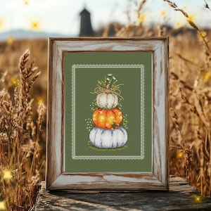 Stacked Pumpkins Cross Stitch Pattern | Autumn Harvest Farmhouse Decor (PDF saga Instant Download)