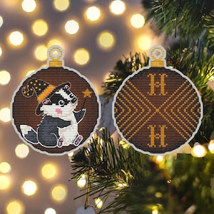 Magic Badger Cross Stitch Pattern: Wizard School Xmas Ornament (PDF Pattern)