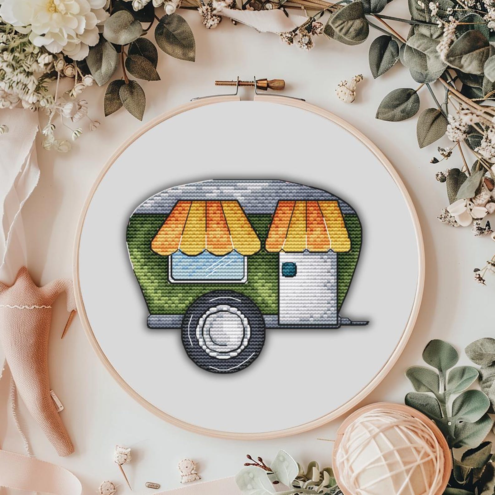 Crosstitch Rv Pattern Happy Camper Cross Stitch Pattern: Vintage Travel Design (PDF Download ...