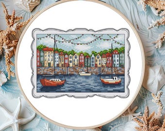 Harbor View of Copenhagen Cross Stitch Design, Mini Cross Stitch, Embroidery Ornaments, Needlepoint Chart, PDF Cross Stitch Instant Download