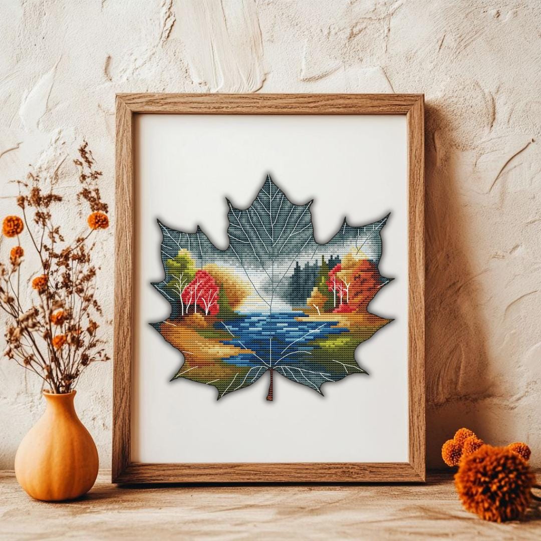 Fall Landscape Cross Stitch Pattern: Autumn Leaf Embroidery (PDF ...
