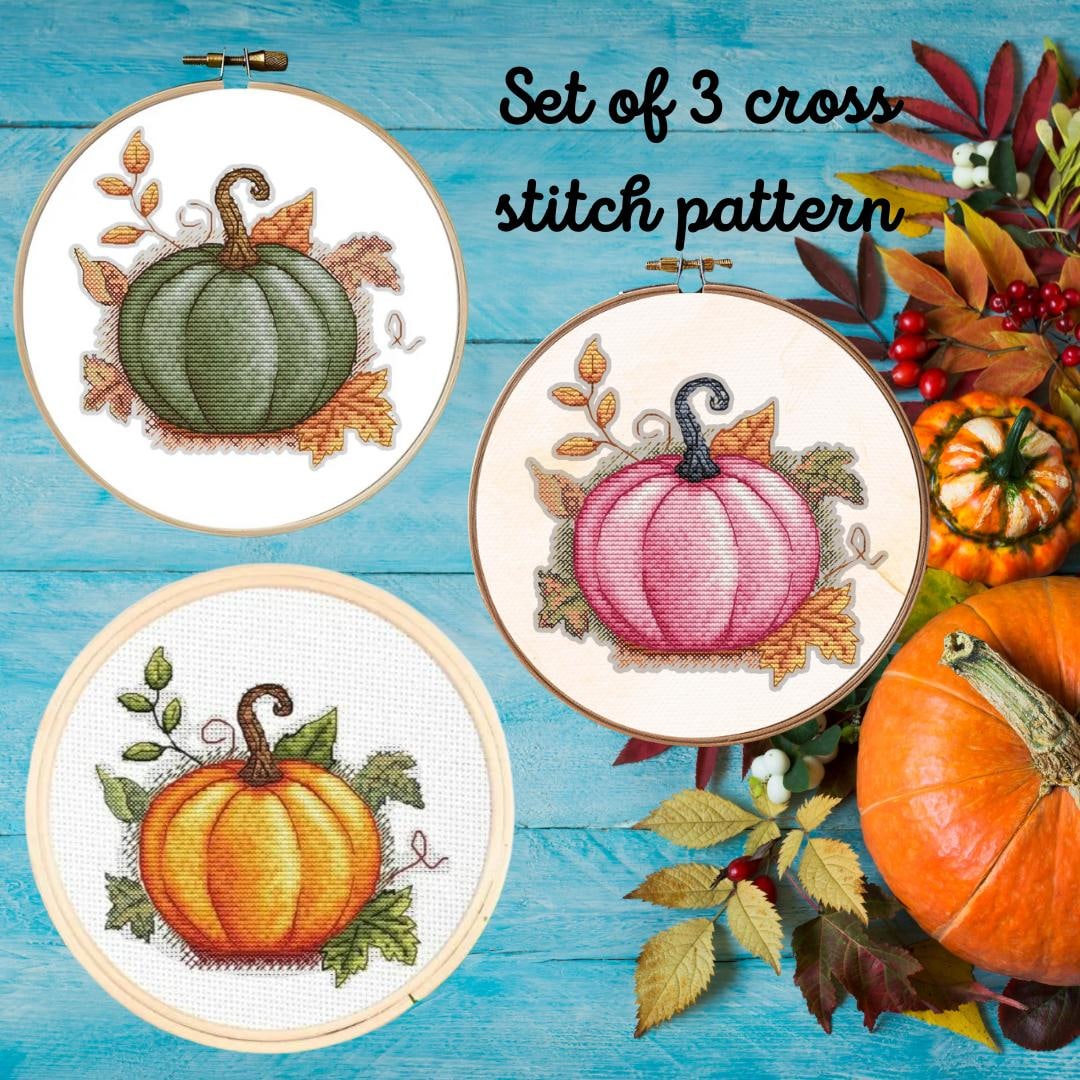 Pumpkin Cross Stitch Pattern Set: Autumn Embroidery (PDF Download) - Etsy