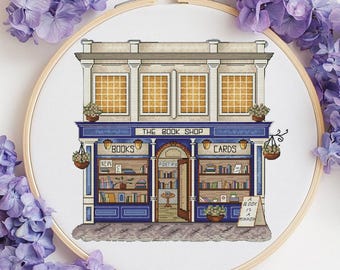 Bookstore Cross Stitch Pattern: Cozy Bookshop Embroidery (PDF Digital Download)