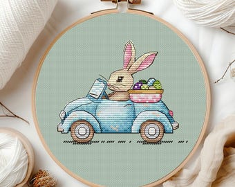 Easter Cross Stitch Pattern, Happy Easter  Embroidery Design, Mini Easy Cross Stitch, Easter Ornament Rabbit Pattern, PDF Instant Download