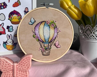 Blooming Easter Balloon A Whimsical Cross Stitch Pattern, Easy Easter Ornaments, Mini Embroidery, PDF Instant Download, Needlepoint Chart