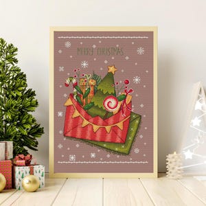 Letter to Santa Cross Stitch Pattern, Christmas Embroidery Tutorial, Winter Embroidery Design, Needlepoint Chart,  PDF  Instant Download