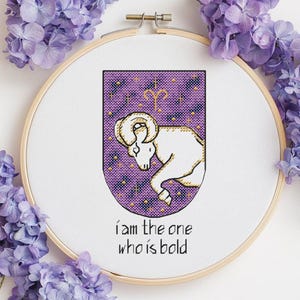 Punto de cruz estilo primitivo del zodiaco Aries, mini punto de cruz, patrón de bordado, gráfico de bordado, bordado fácil DIY, bordado del zodiaco