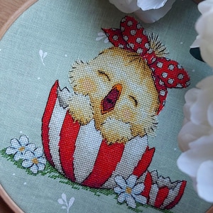 Baby Chick Easter Cross Stitch Pattern, Eggshell Embroidery, Nursery Animal (PDF Download)