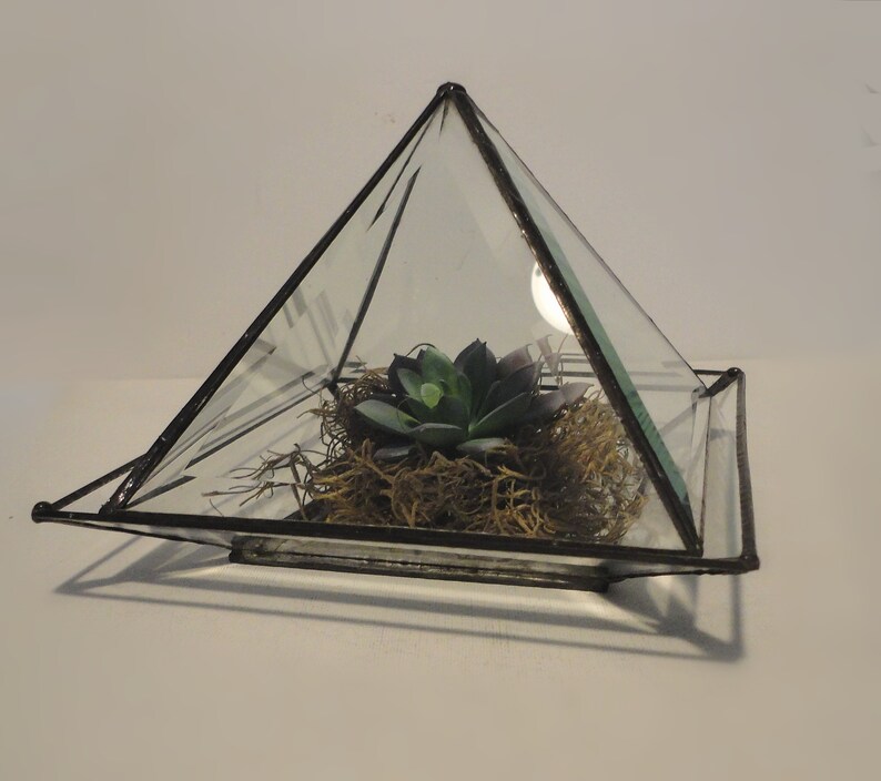 Stained Glass Terrarium Pyramid with Tray Home Decor Etsy