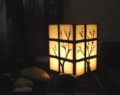 Japanese Shoji Lantern, Candle Holder, Home Decor, Four Seasons, Trees, Stained Glass, Hand Painted, Winter Spring Summer Fall Candle Holder