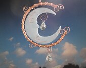 Moon, Garden Art Sculpture, Stained Glass, Crescent Moon, Celestial, Copper, Moon Garden, Moon Man, Home Decor, Mobile, Window Hanging