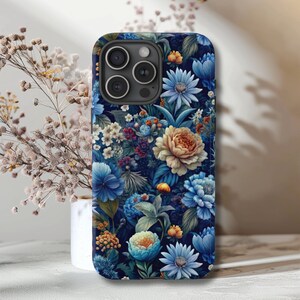 Botanischer Garten Blaue Blumen Handyhülle für iPhone 15 Pro Max, 14, 13, 12, 11, X XR XS Plus Samsung Galaxy Google Pixel