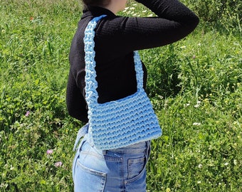 Bolso de hombro crochet/Bolso de lana/Bolso trapillo/Bolso hombro.