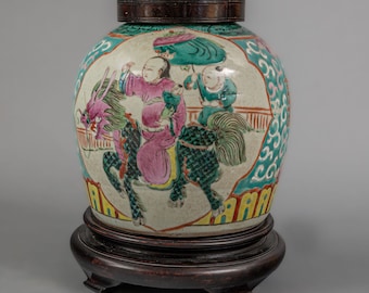 Pot à gingembre en porcelaine émaillée du début du XXe, Chine, Famille Rose