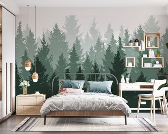 PINE FOREST / wallpaper room / mural / wall decoration / room / home