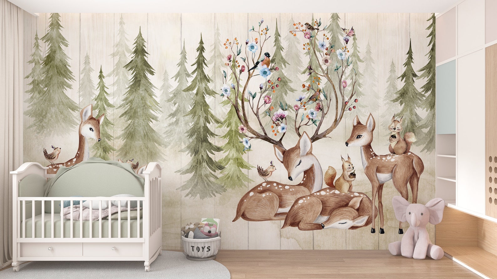 FOREST DEER / Kids Wallpaper, Woodland Animals, Wall Mural Deer ...