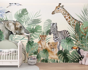 SAFARI ANIMAL WALLPAPER / Niños Safari Jungle Animals Wallpaper Kids Wall Mural Nursey Wall Decor Baby Room Wallpaper Safari Wallpaper