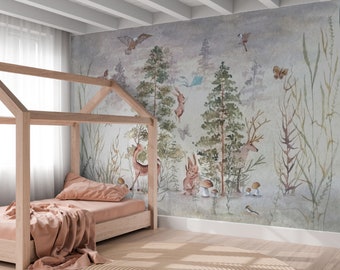 FAIRYTALE FOREST / Kids Wallpaper,  Nursery Wall, Kids Room Mural, Forest Wallpaper Kids