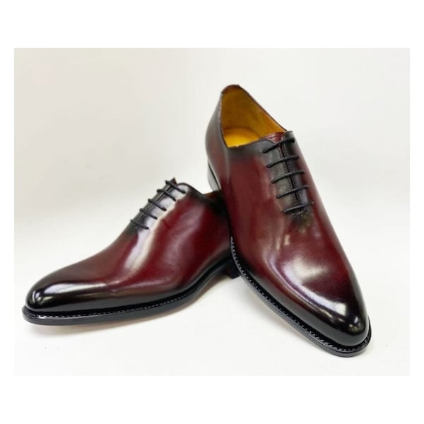 Buy Stylish Men's Handmade Two Shaded Maroon Genuine Leather Whole Cut Lace up Oxford Formal Wedding Shoes