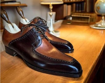 Handmade Two Tone Leather Oxford Dress Shoes - Formal Party Style