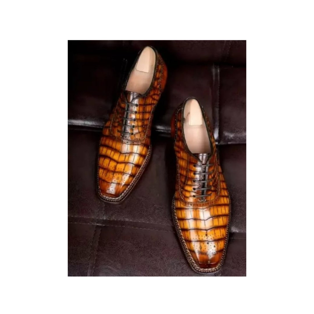 Brown Dress Shoe Mens Brown Lambskin Leathers Alligator Shoes Gator Shoes main image 0