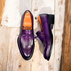light purple men's dress shoes Handmade Men's Purple Crocodile Texture Leather Moccasin Dress Shoes