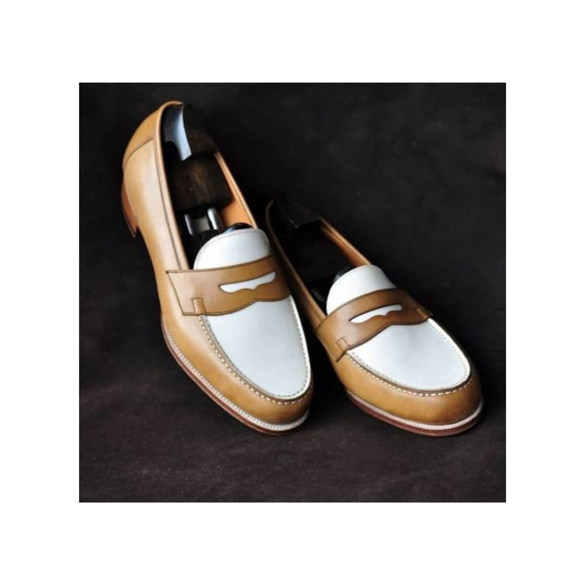 Men\'s Two-Tone Brown Leather Penny Loafers Men main image 3