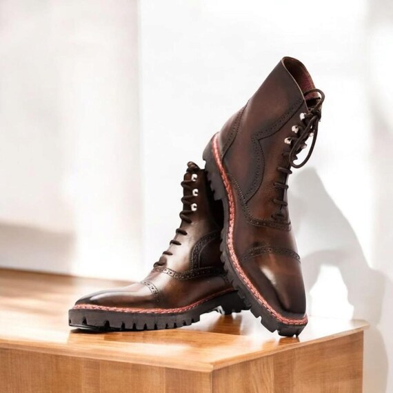 Handmade Brown Shaded Leather Chelsea Boots: Men display picture 3