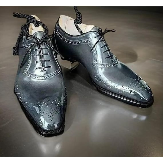 Handmade Gray Shaded Leather Oxford Dress Shoes: Men's Formal Whole Cut Party Style