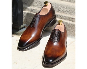 Custom Made New Fashion Men's Handmade Brown Leather Whole Cut Lace Up Formal Oxford Party Shoes