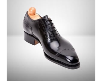Zapatos Oxford con puntera de cuero negro hechos a mano: estilo semi brogue para fiesta