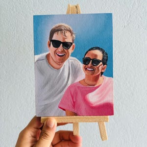 Mini portraits peints à la main sur toile pour 2 personnes, personnalisés portraits faits main - Meilleures idées cadeau, mini toile avec chevalet