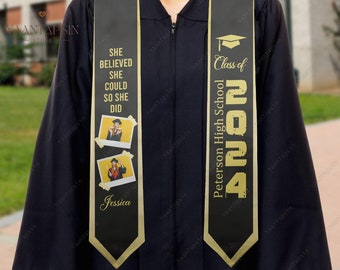 Estola de graduación de fotos personalizada, ella creía que podía, así que hizo estolas, clase de estolas de 2024, faja de graduación, regalo de graduación