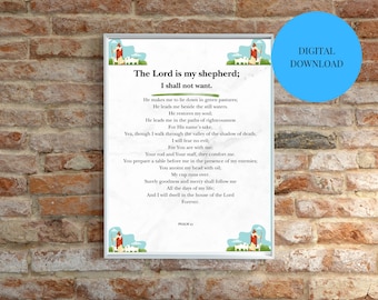 Psalm 23 Wall Art, The Lord Is My Shepherd Print, Christian Scripture Decor, Bible Verse Wall Art, Religious Print, Faith-Based Home Decor