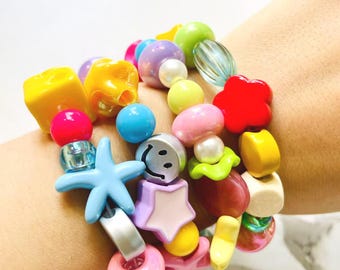Kids Bead Bracelet DIY Kit: Mixed Acrylic & Wood, Party Favors