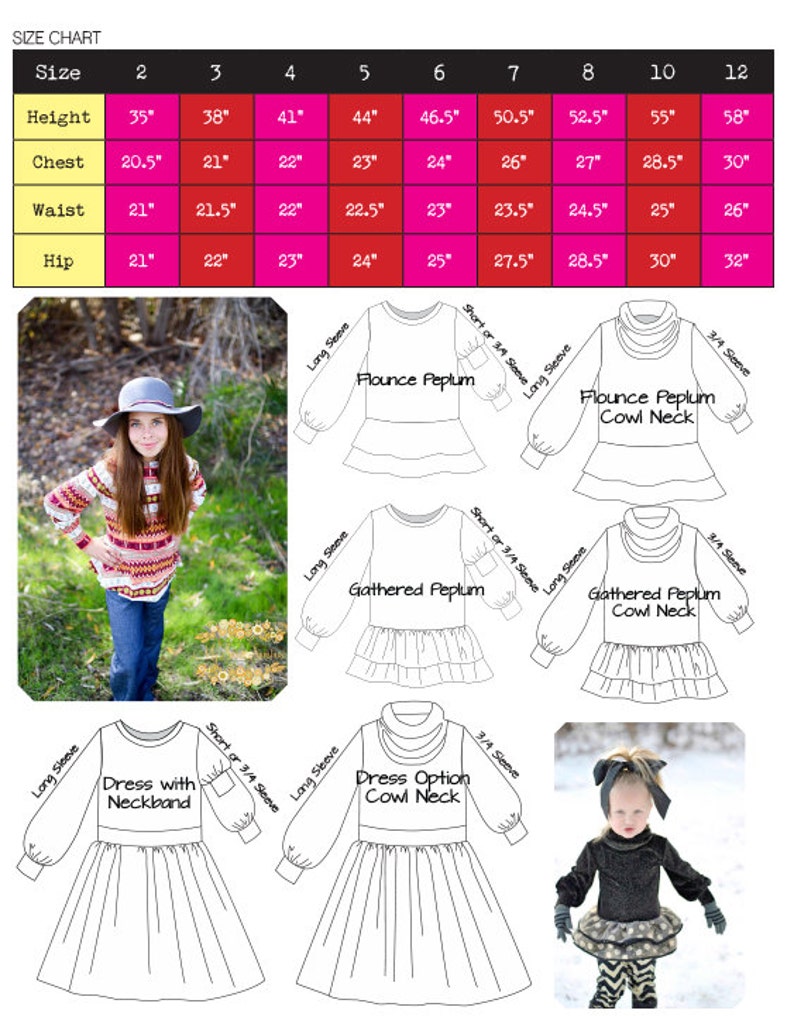 Downloadable Sewing Pattern, the CECILLE Top & Dress Sizes 2-12, Girls Top, Girls Dress, Bishop Sleeve, Peplum, PDF Pattern, Tutorial image 8