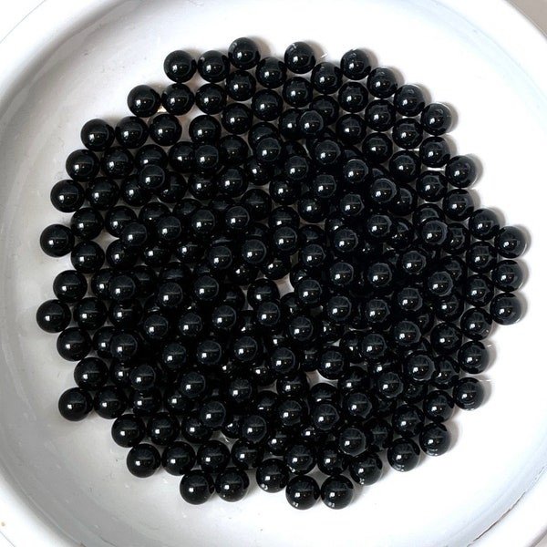 Bulk Lot 25 pcs+, 6mm Black Onyx Mini Crystal Spheres, Tiny Black Marbles, Round Black Orb, black crystal ball, GENUINE, NO HOLE