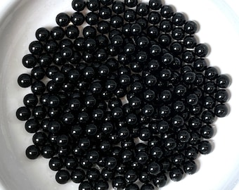 Bulk Lot 25 pcs+, 6mm Black Onyx Mini Crystal Spheres, Tiny Black Marbles, Round Black Orb, black crystal ball, GENUINE, NO HOLE