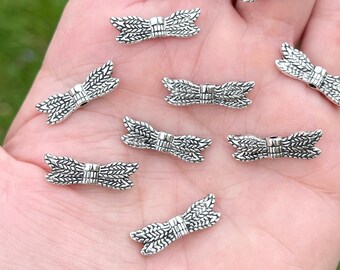 10 pcs. Dragonfly Beads, Insect Beads, Pewter Spacer Beads, Silver Dragonfly Wings, Zinc Alloy, Lead and Nickel-Free