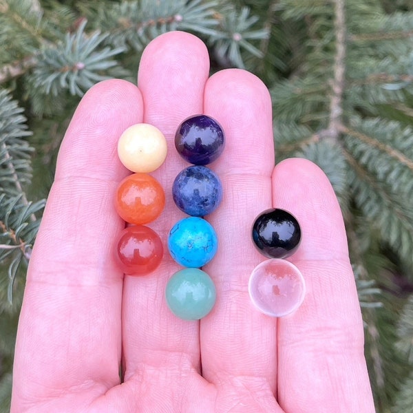 7pc Chakra Crystal Stone Set, 10mm Chakra Crystal Kit, GENUINE Stones, NO HOLE, Reiki Healing Crystals (Add Soul Star+Earth Star)