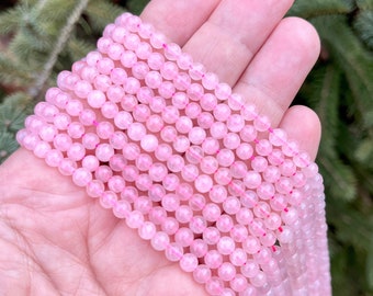 4mm Rose Quartz Crystal Beads, Round Pink Beads, Beads for Valentine's Day, Jewelry Beads, Pink Beads, Love, One Strand=Approx 95 beads