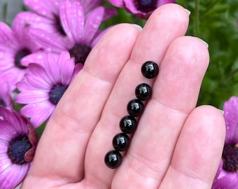 6 pc. 6mm Black Onyx spheres, Chakra Healing Stone, Black Crystal Ball, Earth Star Chakra, Chakra jewelry, wire wrapping, 1/4 inch NO HOLE